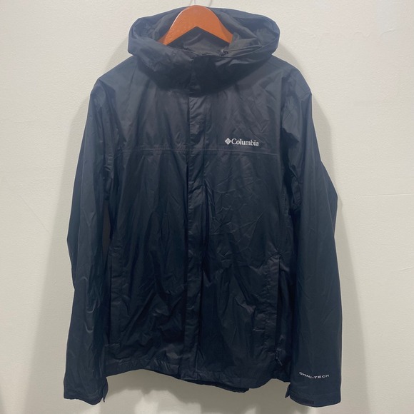 Columbia Omni-Tech Rain Jacket Mens Large Lightweight Packable Black - Picture 1 of 15